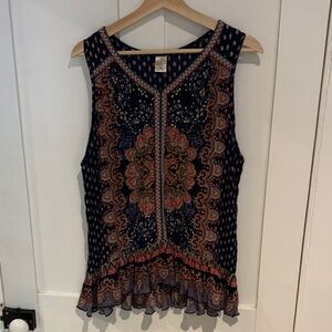 Bila Navy and Orange Sleeveless Blouse